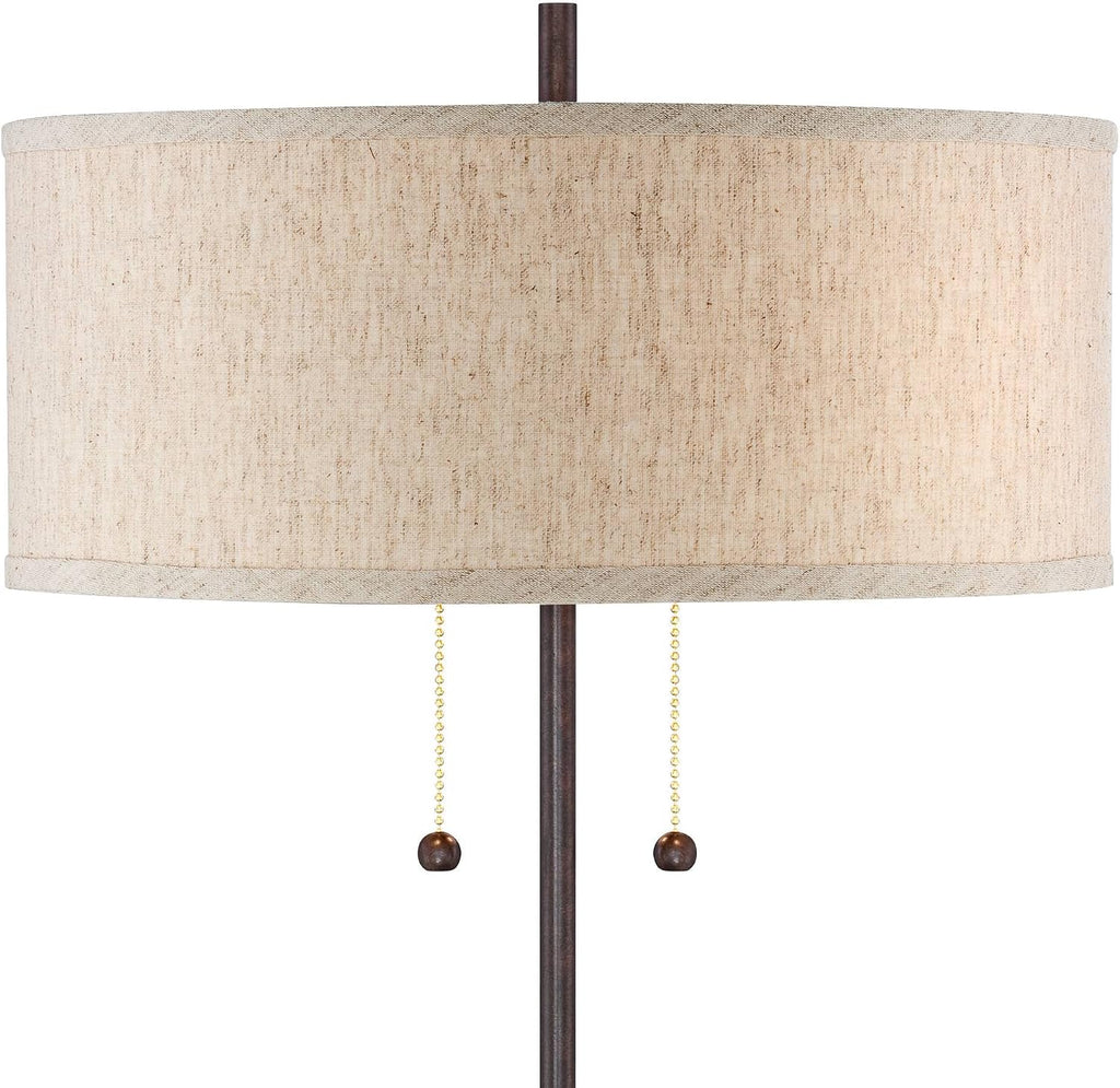 360 Lighting Nikola Modern Accent Table Lamps 23.5' High Set of 2 with Hotel Style USB and AC Power Outlet in Base Bronze Slim Fabric Drum Shade for Living Room Desk Bedroom House Bedside