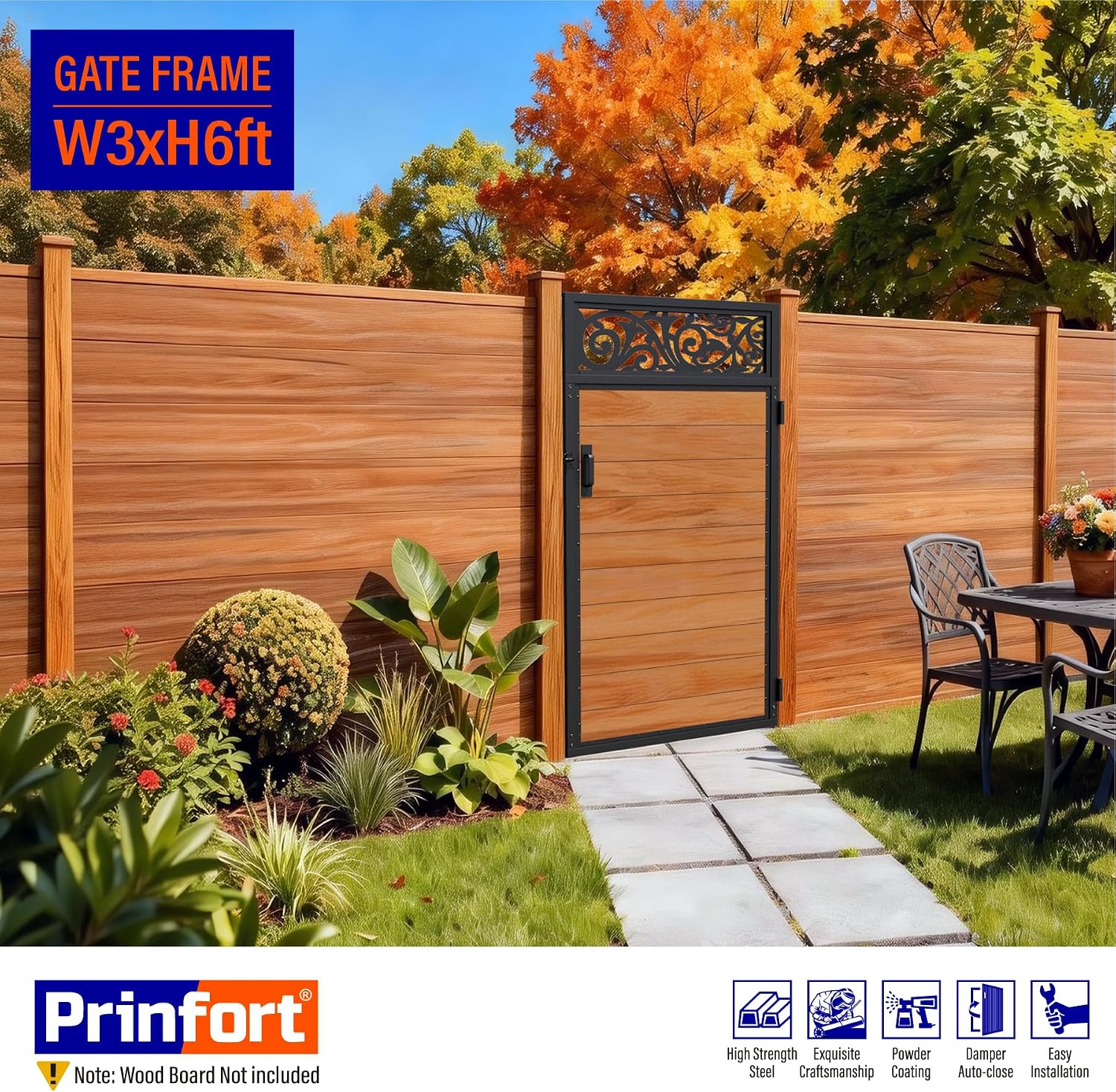 3x6FT (34.8' W X 70.8' H) 201 Stainless Steel Anti Sag Wooden Fence Gate Kit Heavy Duty Garden Gate Frame Hardware Kit Reinforcement (Left/Right Free-Installation)