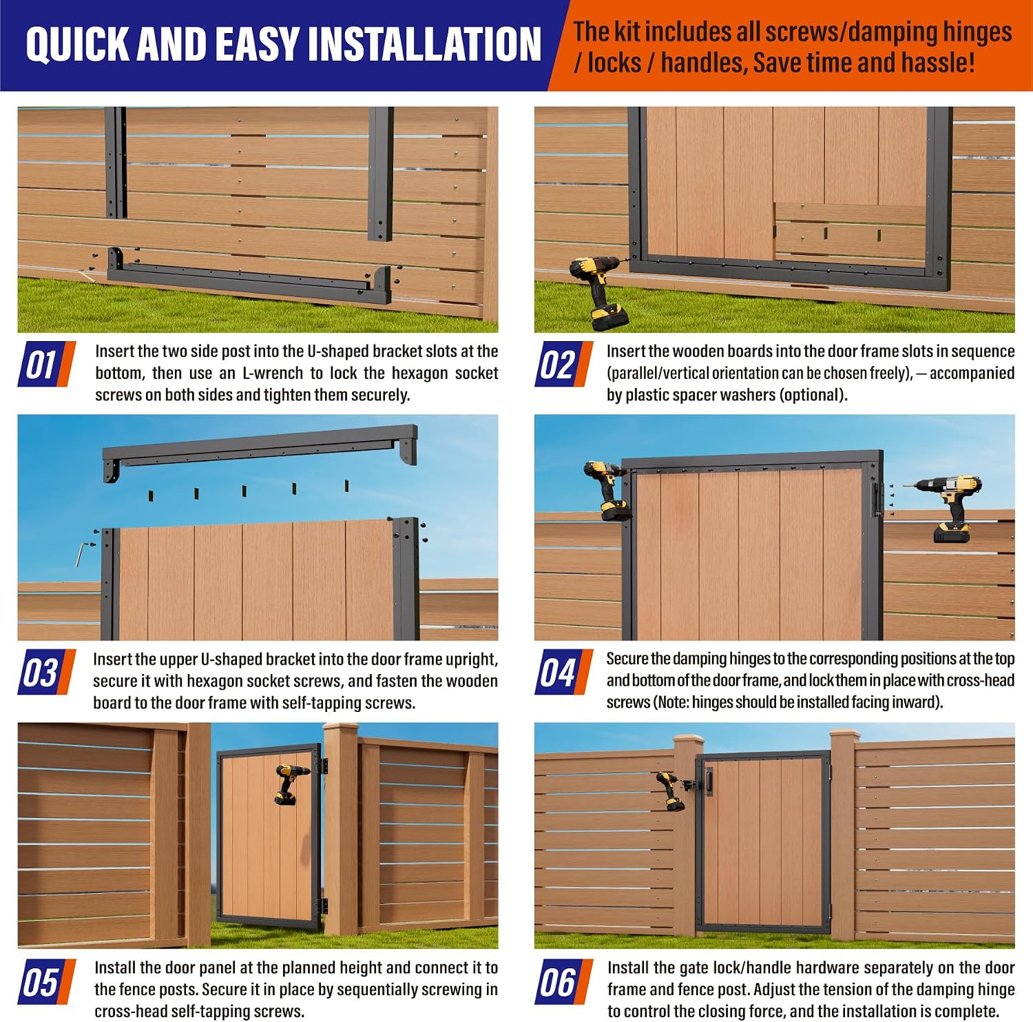 3x4FT (34.8'W X 47.2'H) 201 Stainless Steel Anti Sag Wooden Fence Gate Kit Heavy Duty Garden Gate Frame Hardware Kit Reinforcement (Left/Right Free-Installation)