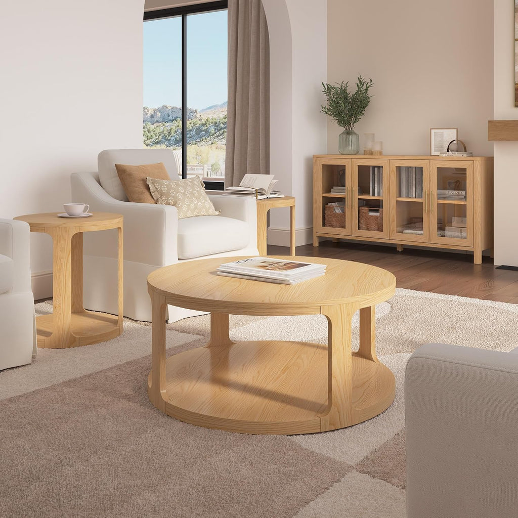Bush Home Vera Round End Table – Set of 2, Living Room Furniture, Vera Collection, Natural White Oak