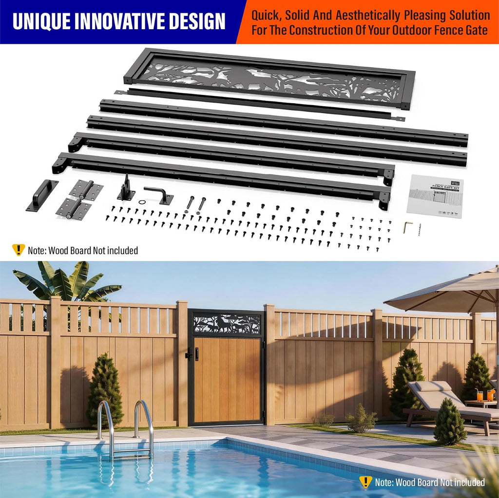 4x6FT (46.78' W X 70.8' H) 201 Stainless Steel Anti Sag Wooden Fence Gate Kit Heavy Duty Garden Gate Frame Hardware Kit Reinforcement (Left/Right Free-Installation)