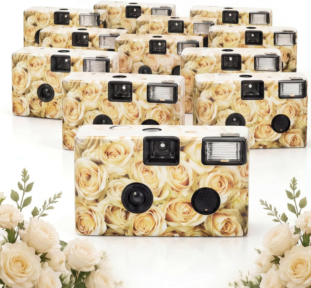 12 Pack Disposable Cameras Bulk for Wedding 35 mm Single Use Film Cameras with Flash for Wedding Reception Guests, Baby Shower, Bridal Shower, Anniversary(Yellow Rose)