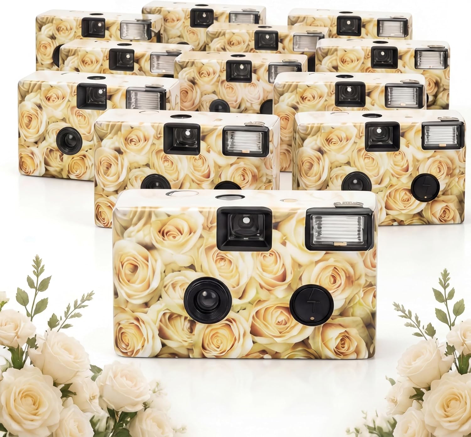 12 Pack Disposable Cameras Bulk for Wedding 35 mm Single Use Film Cameras with Flash for Wedding Reception Guests, Baby Shower, Bridal Shower, Anniversary(Yellow Rose)