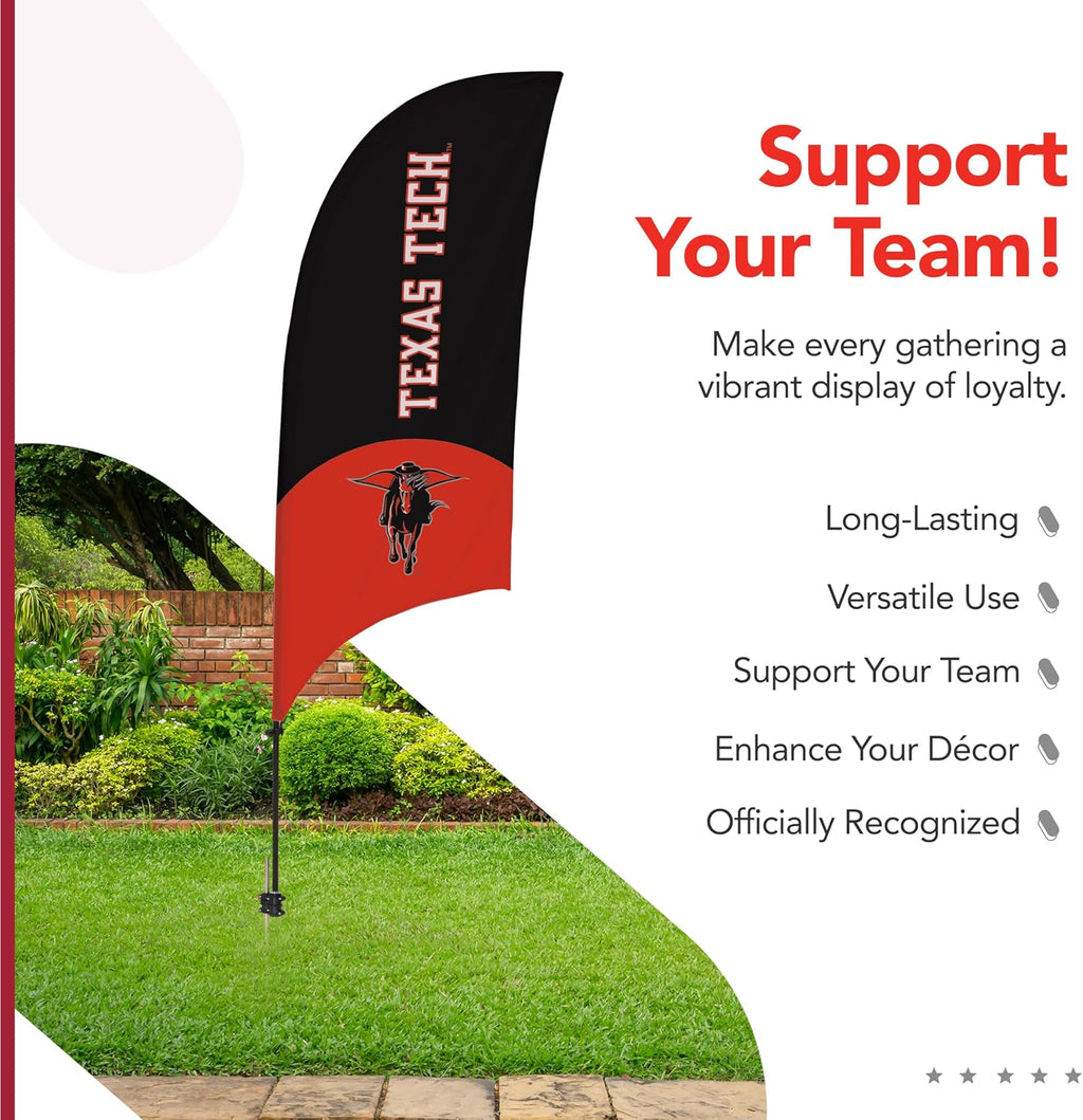 Texas Tech Red Raiders College Sports Printed Feather Flag - NCAA Licensed - Super Polyester - School Banner (Black, Red, White) (7.5' Spike Base)