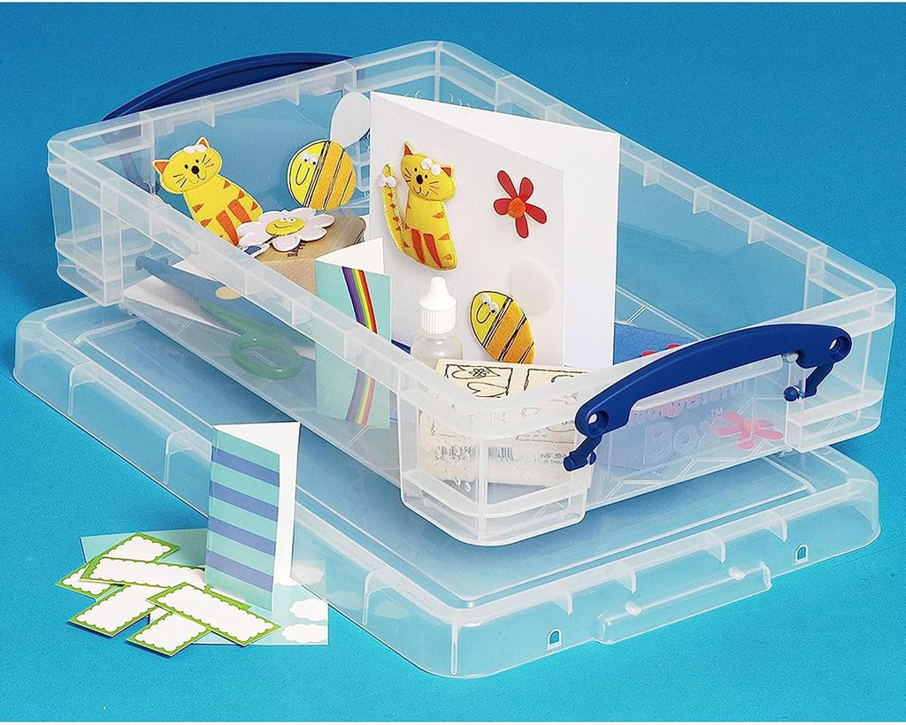 Really Useful Box 4 Liter Plastic Storage File Box Container with Snap Lid and Clip Lock Handles for Office Organization and Storage, Clear (10 Pack)