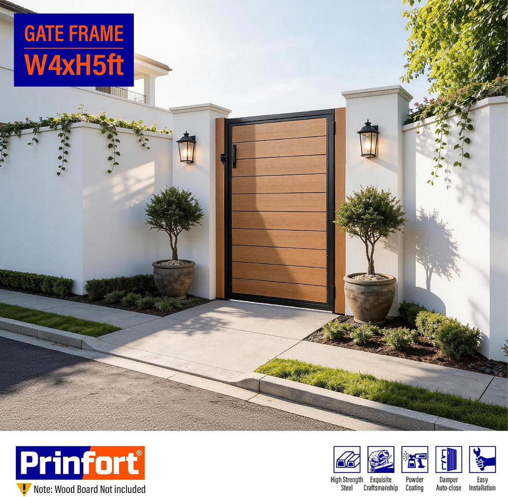 4x5FT (46.78'W X 59'H) 201 Stainless Steel Anti Sag Wooden Fence Gate Kit Heavy Duty Garden Gate Frame Hardware Kit Reinforcement (Left/Right Free-Installation)