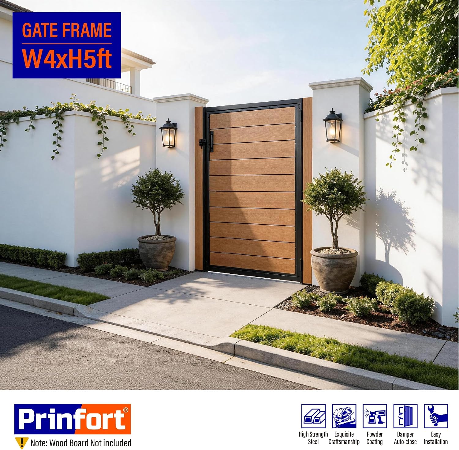 4x5FT (46.78'W X 59'H) 201 Stainless Steel Anti Sag Wooden Fence Gate Kit Heavy Duty Garden Gate Frame Hardware Kit Reinforcement (Left/Right Free-Installation)