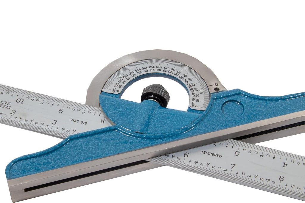PEC Tools 4-Piece Combination Square - 12 Inch Blade (4R) with Cast Iron Protractor, Center Finder, Square Head with Level Vial & Scribe Tool - Metal Working, Carpentry, Woodworking - Made in USA