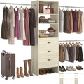 Homieasy 96 Inches Closet Organizer System, 8FT Customizable Walk In Closet Organizer with Hanging Rods, 3 Leather Handle Drawers Garment Rack, 96' L x 16' W x 75' H, Max Load 1000 LBS, White Oak