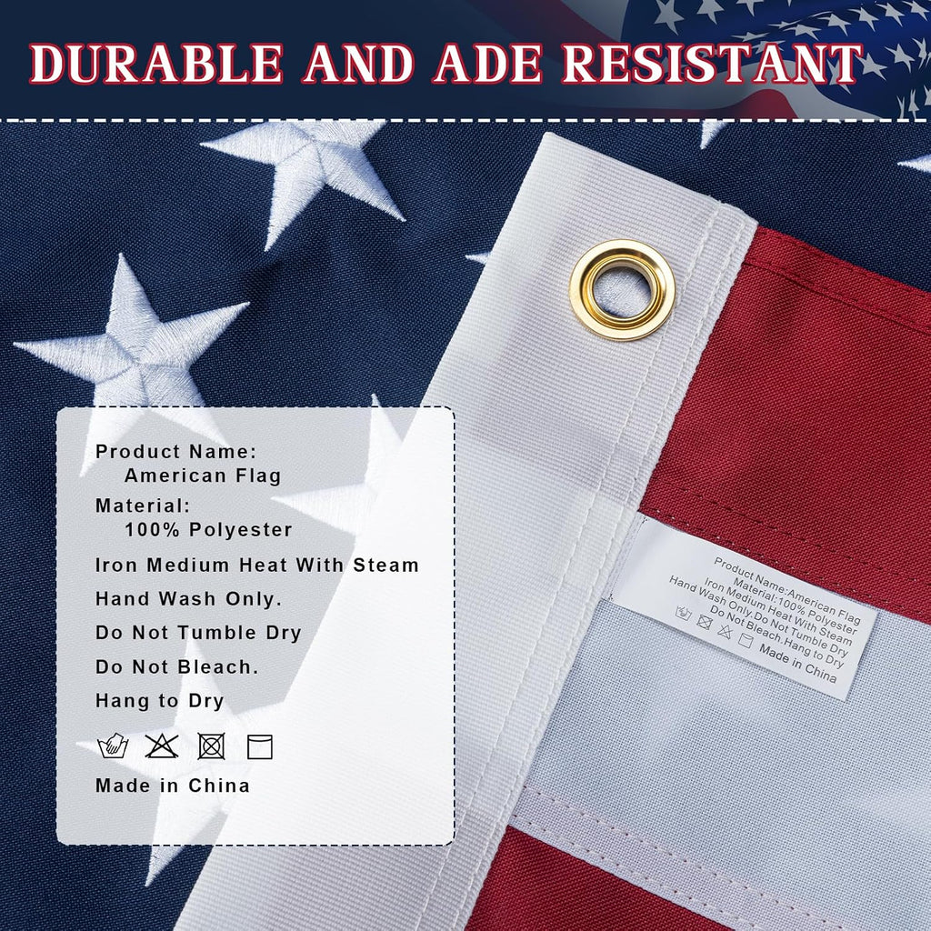 GYaozii 10x15Ft American Flags for Outside, Heavy Duty Spun US Flag | High Wind Resistant, WaterProof and Longest Lasting USA Flag with Embroidered Stars, Sewn Stripes, Brass Grommets