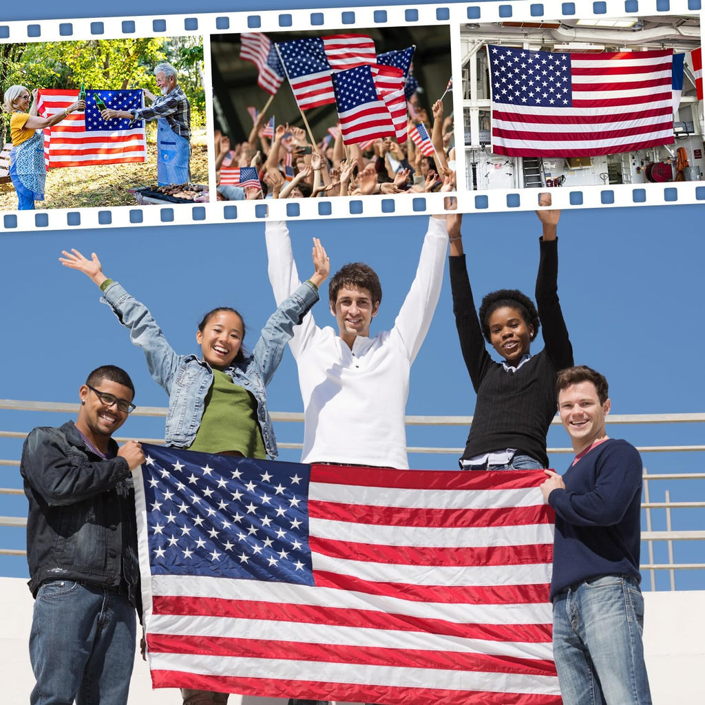 American Flag 10x15 FT Outdoor, Heavy Duty High Wind Extra Large US Flag, Embroidered Stars, 5 Brass Grommets, Giant Indestructible Tough USA Flags Suitable for Outside