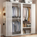 Heavy Duty Clothing Rack, Metal Freestanding Closet for Hanging Clothes, Easy to Assemble Wardrobe with Curtain for Bedroom and Dormitory