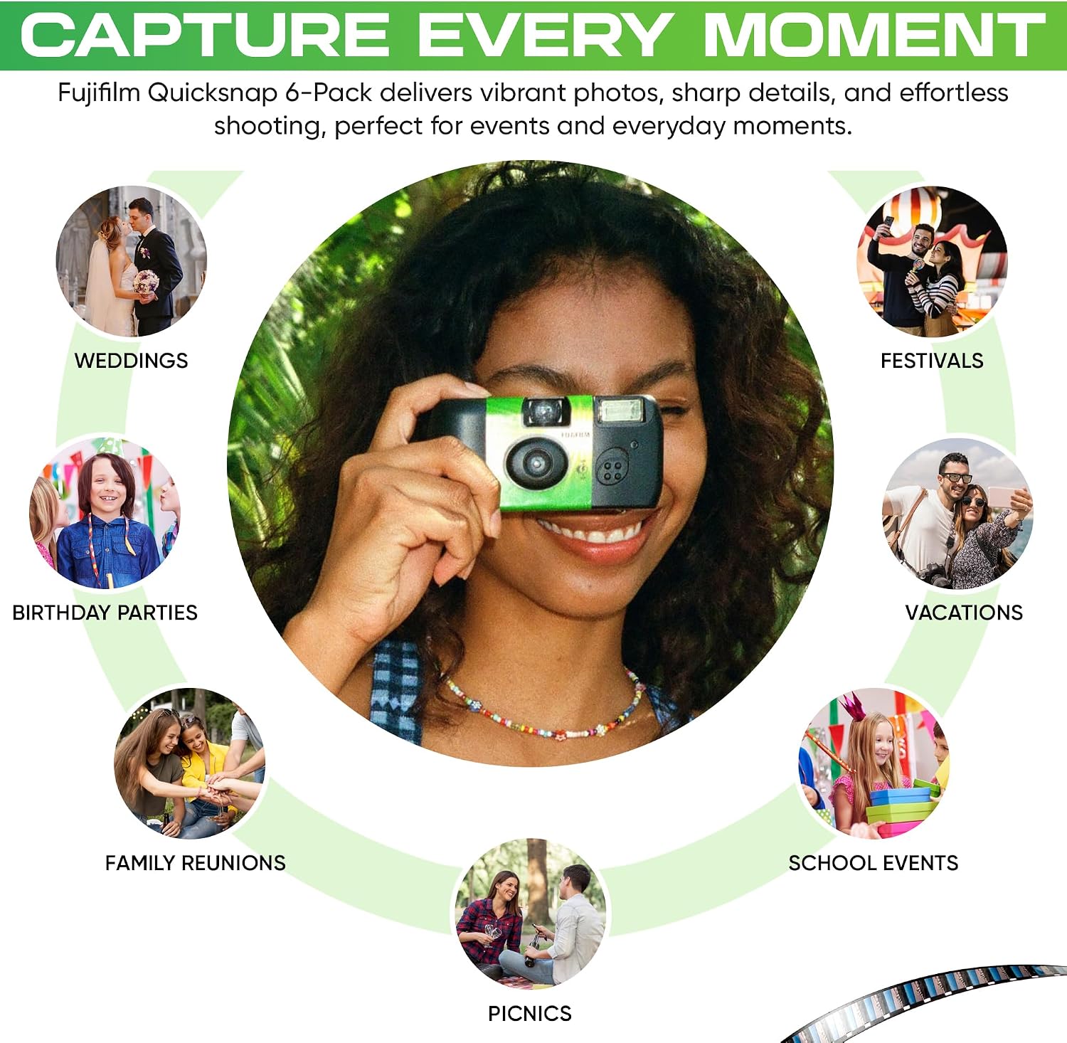 Fujifilm Quicksnap Flash Disposable Camera 400 Iso, 6 Pack, 35mm Camera, 27 Exp, Balveli Coth, Fuji Film Disposable Bulk, 6 Pack of Fuji Disposable Cameras.