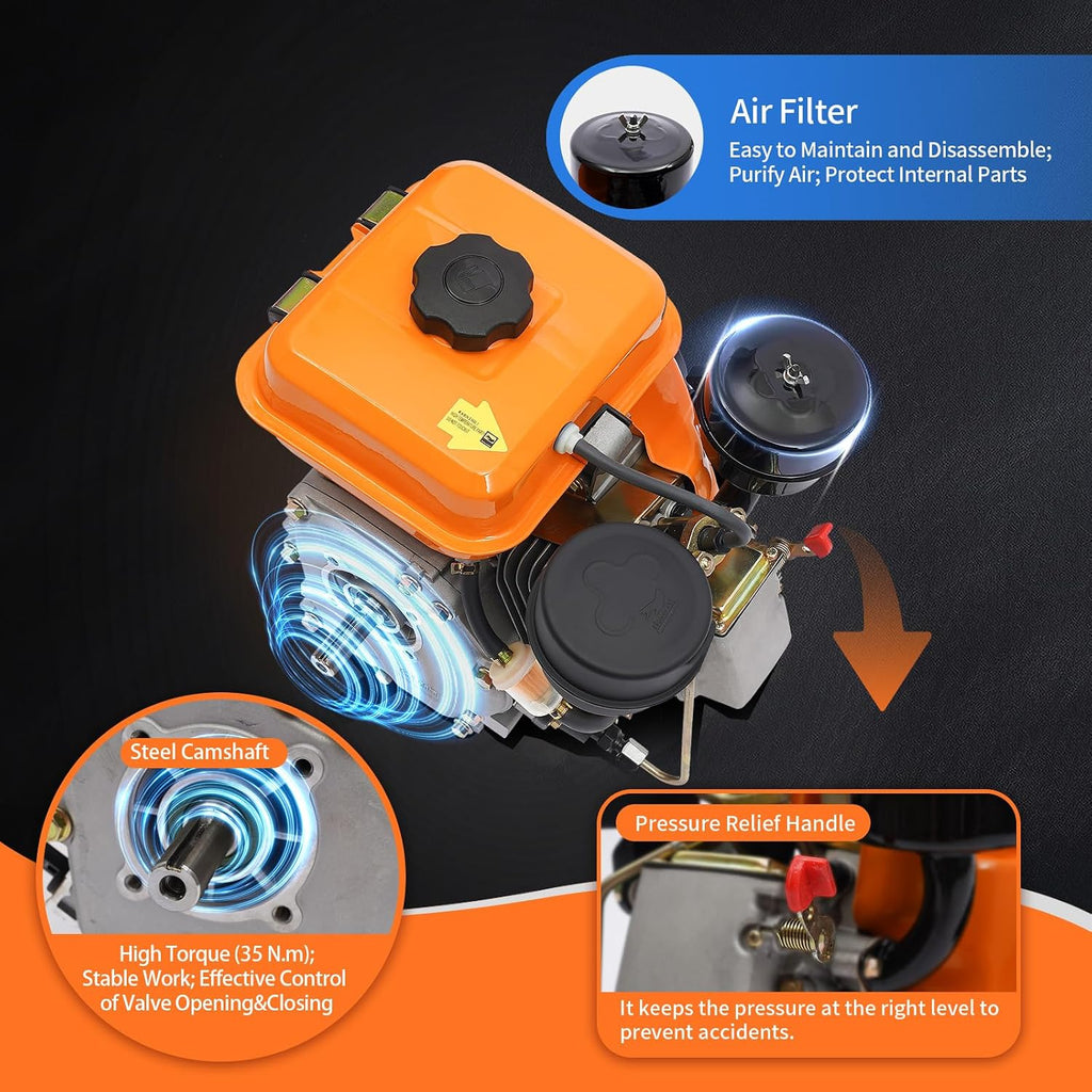 196CC 4 Stroke Diesel Engine, 168F 2200W Single Cylinder Air Cooled Diesel Engine, Small Diesel Engine Manual Start Single-Valve Fuel Injection for Water Pumps Cultivators Tiller