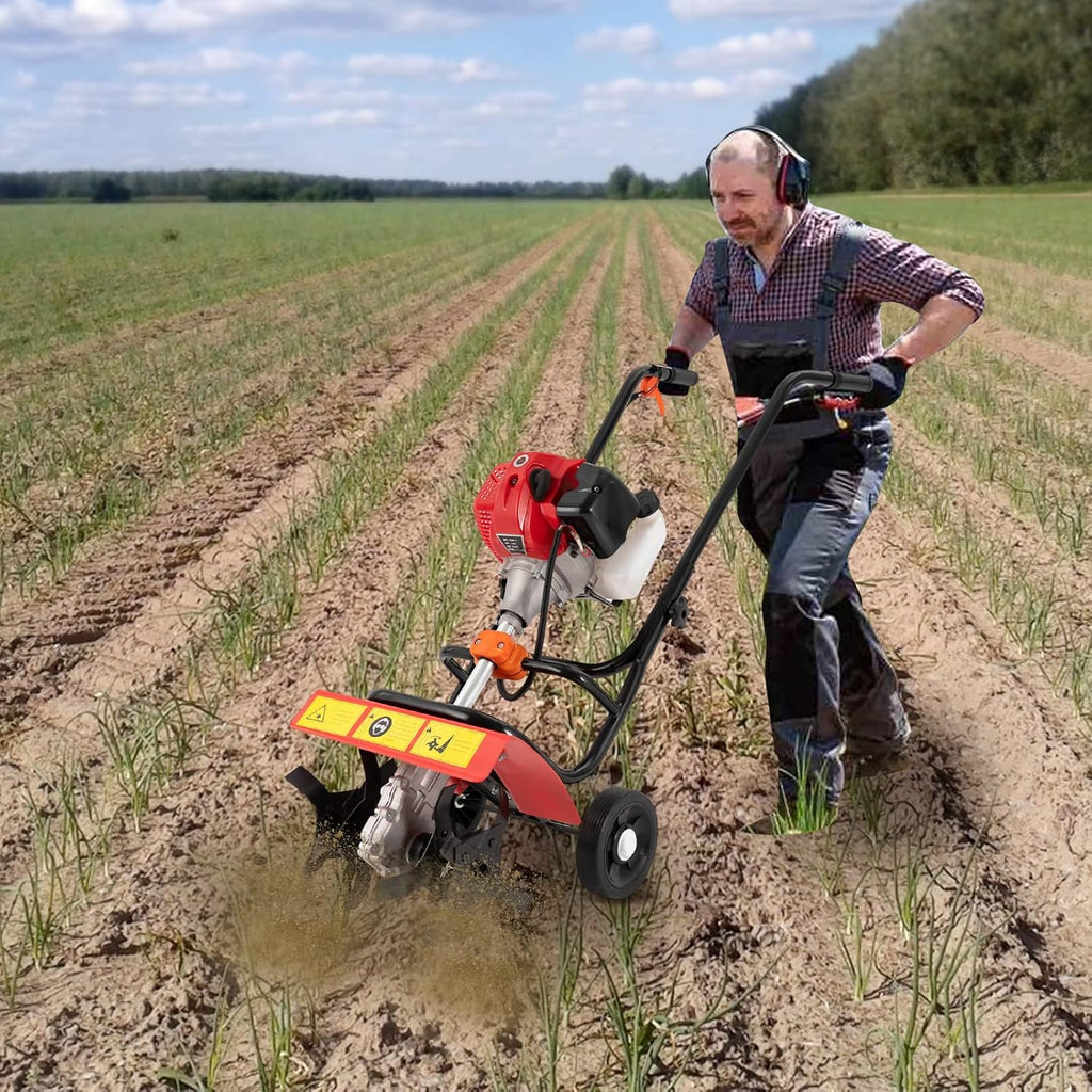 2 Stroke 52CC Gas Powered Tiller Cultivator, Hand-Pull Recoil Soil Cultivator Lawn Rotavator Farm Plant Garden Yard Tilling Tool Petrol Engine, for Field Cultivation, Greenhouse, Tobacco, Nursery