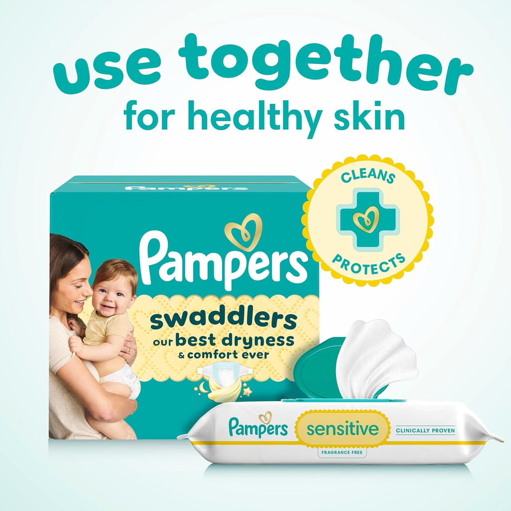 Pampers Easy Ups Pull On Training Underwear Girls, 2T-3T, 2 Month Supply (2 x 140 Count) with Sensitive Water Based Baby Wipes 12X Multi Pack Pop-Top and Refill (1008 Count)