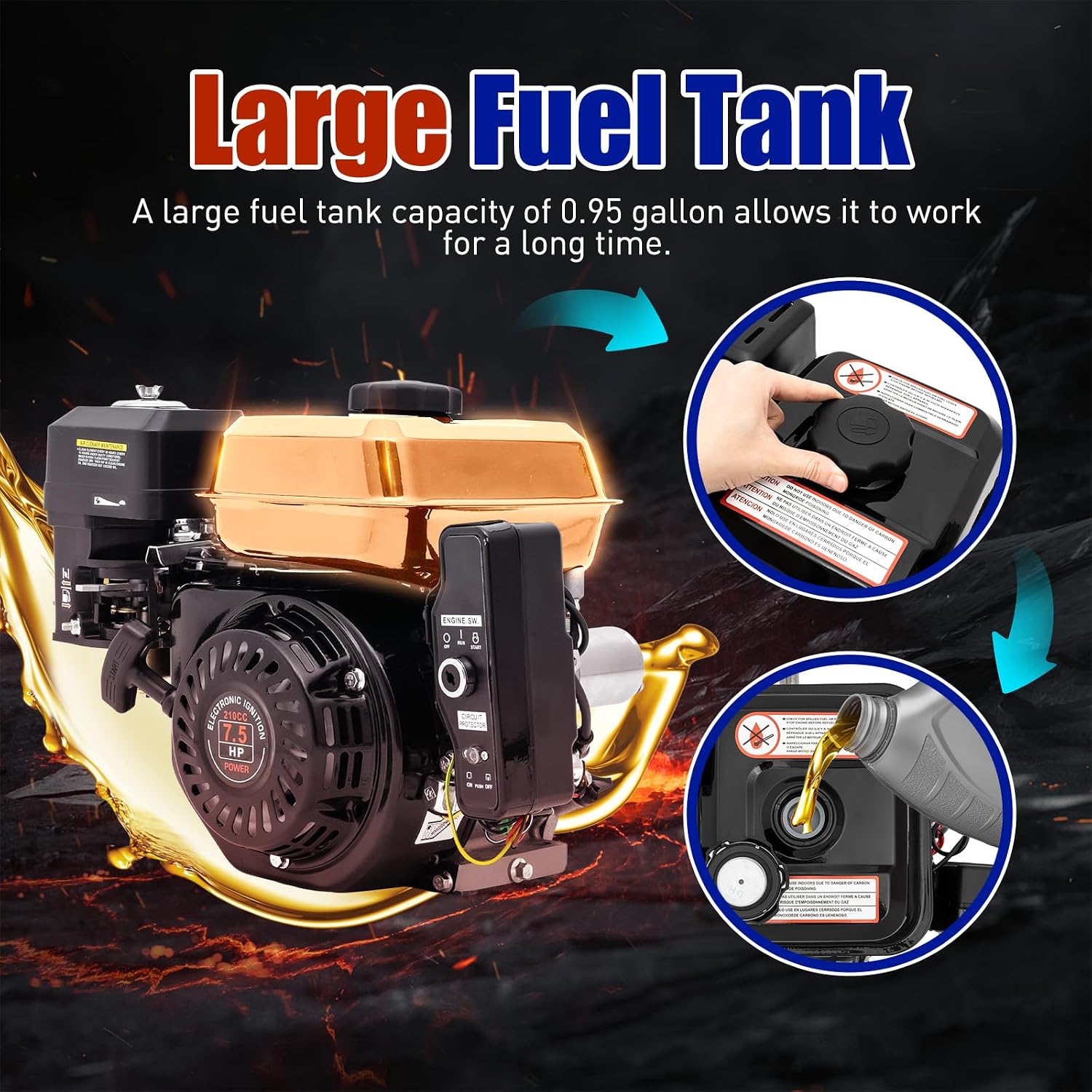 Gas Engine Motor for Honda GX160, 4-Stroke Gas Engine, Go Kart Garden Tiller Cultivator Air Cooling Single Cylinder OHV Gasoline Petrol Engine Motor Replacement(7.5HP, 210CC, Black)