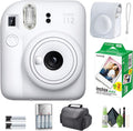 FUJIFILM INSTAX MINI 12 Film Camera Clay White Bundle with Instant Film 20 Photo Sheets with Camera Case and Accessories Ideal Gift for Kids, Teenage Girl & Adults