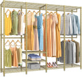 VIPEK V40 Heavy Duty Clothes Rack, 1110lb Capacity Sturdy Metal Garment Rack, Clothing Rack with 6 Shelves & 4 Hang Rods, Adjustable Open Wardrobe Closet Organizer for Bedroom/Apartment/Retail, Gold