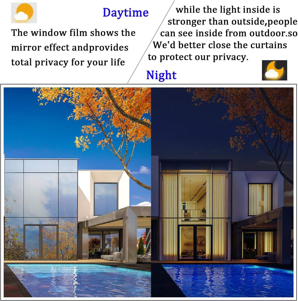 Reflective Privacy Window Film One Way Mirror Film Self-Adhesive Heat Control Window Tint Vinyl Sun Blocking for Glass See Out not in, 60Inch x 100Feet, Gold Silver