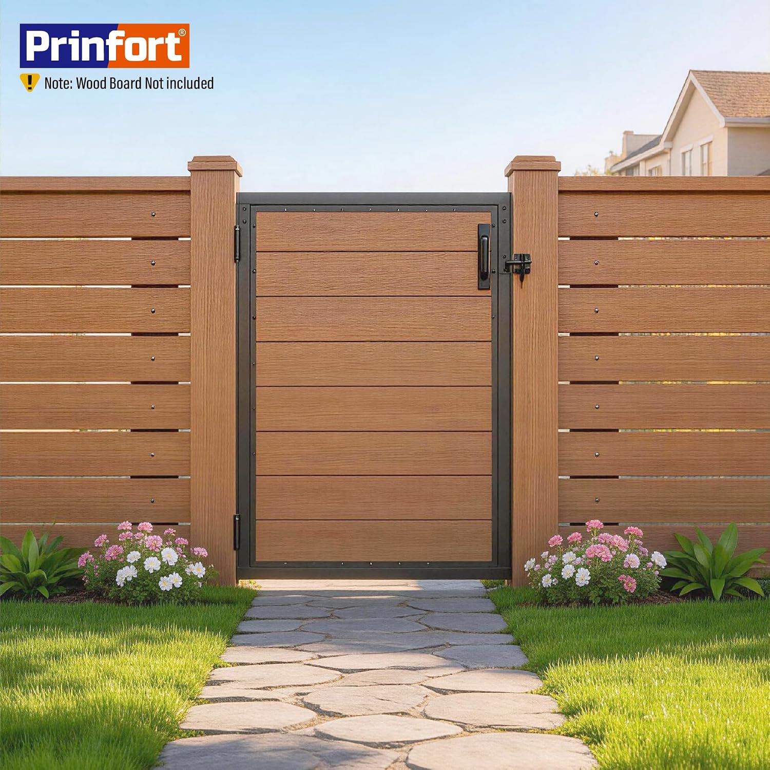 3x4FT (34.8'W X 47.2'H) 201 Stainless Steel Anti Sag Wooden Fence Gate Kit Heavy Duty Garden Gate Frame Hardware Kit Reinforcement (Left/Right Free-Installation)