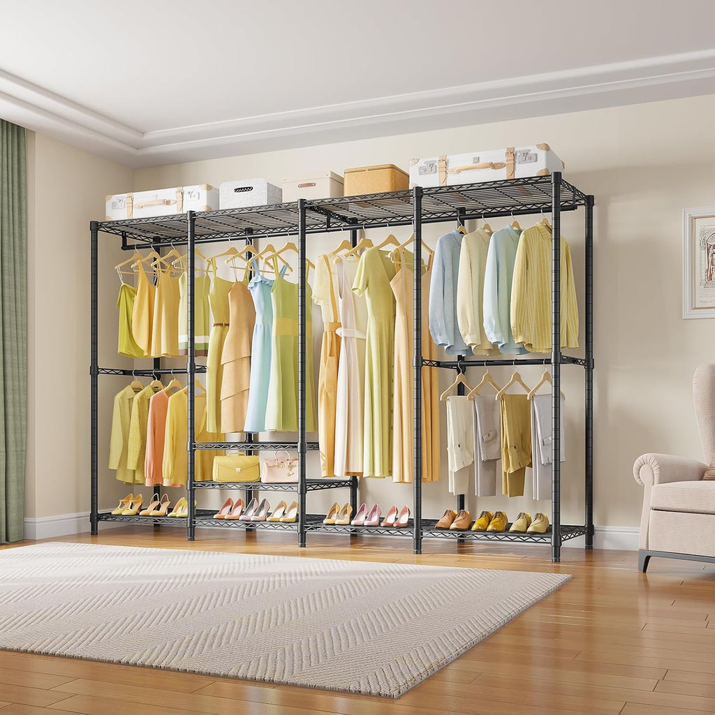 VIPEK V40 Plus Large Clothes Rack, 1300lbs Capacity Sturdy Metal Garment Rack, Clothing Rack with 6 Shelves & 4 Hang Rods, Adjustable Open Wardrobe Closet Organizer for Bedroom/Apartment/Retail, Black