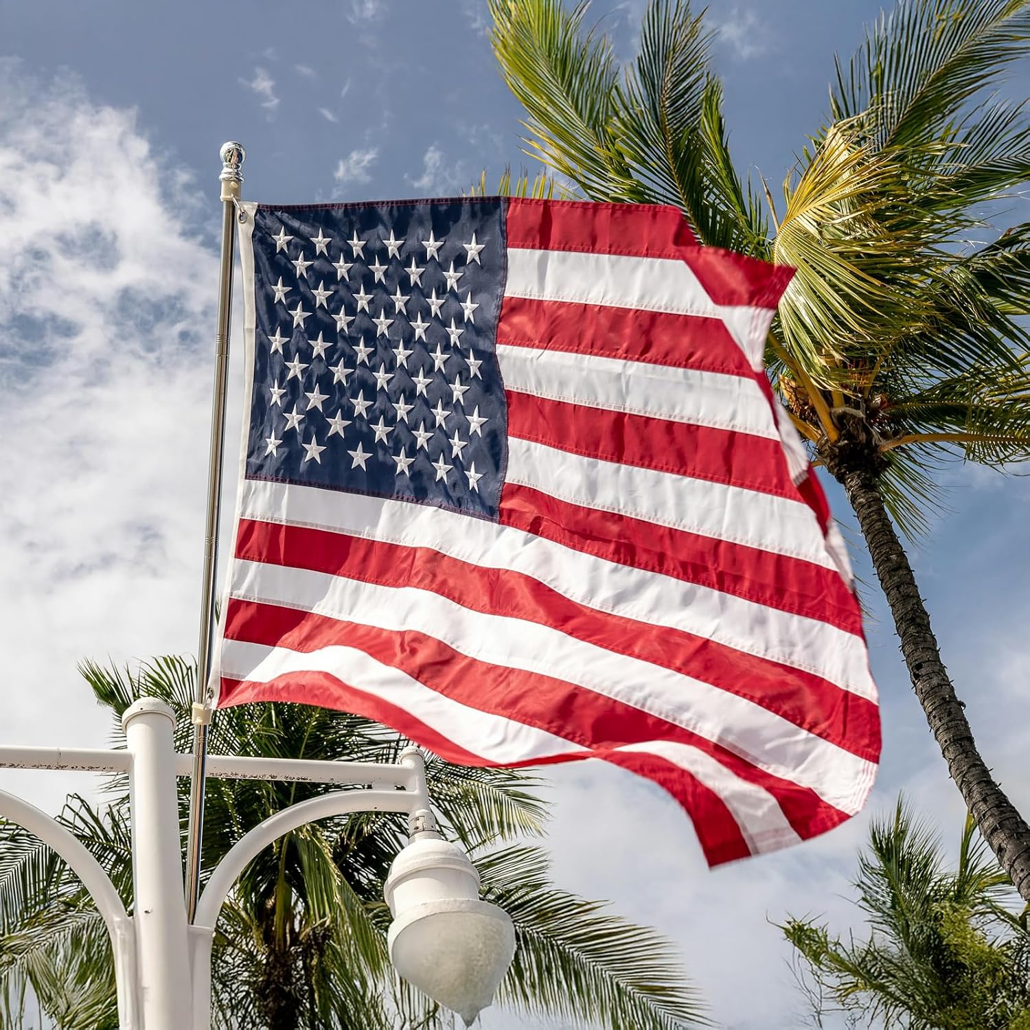 High Wind American Flag for Outdoor 12x18 Ft - Heavy Duty Allegiance US Flag with Embroidered Stars, Sewn Stripes & Brass Grommets All Weather Fade Resistant for Outside Use