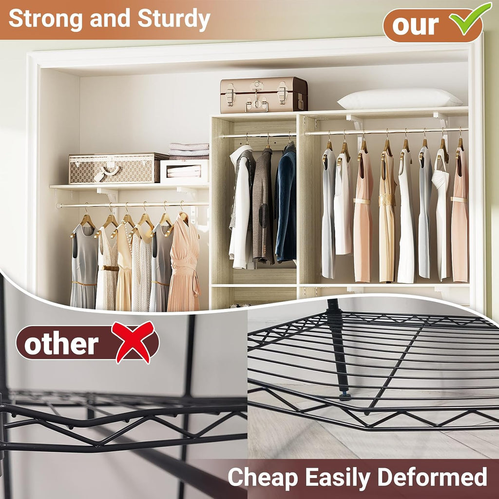 8FT Hanging Closet System, 96 Inch Closet Organizer System with Hanging Rod, Walk In Mounted Closet System, Built-In Clothes Garment Rack with 3 Shelving Towers(Can Be Cut To Fit), Oak