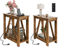 WLIVE End Tables Living Room Set of 2 with Charging Station, Sofa Side Tables with Open Storage Shelf, Slim Farmhouse End Table Sets, Greige