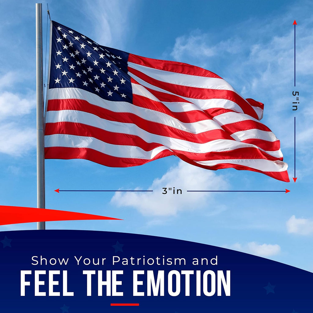 American Flags for Outside 3X5 (Pack of 5) -American Flag with Embroidered Stars and Sewn Stripes US Flag 3x5 Heavy Duty Outdoor Made in USA for High Wind- All Weather Flags