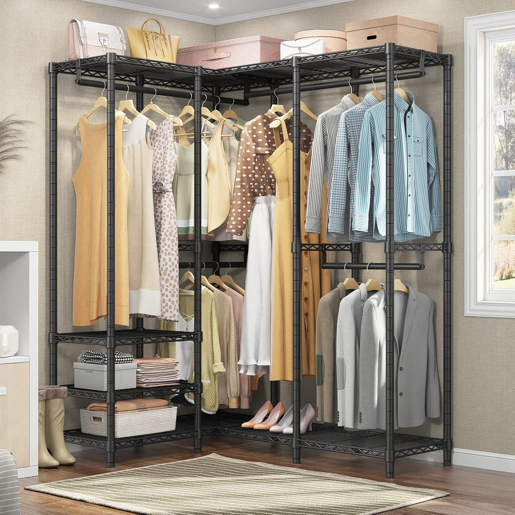 VIPEK L40 Corner Clothes Rack, Heavy Duty L-Shaped Freestanding Closet, Metal Clothing Rack, Corner Wardrobe for Hanging Clothes, 53.75' L x 38' W x 76.4' H, Load Capacity 1110 LB, Black