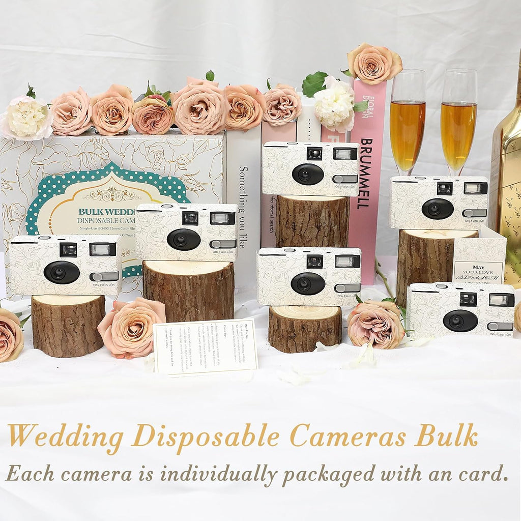 12 Pack Disposable Cameras Bulk for Wedding, Golden Rose Single-Use 35mm Film Disposable Camera with Flash, ISO 400 17 Exposures for Outdoor Travel Gathering Anniversary Birthday Party Supply