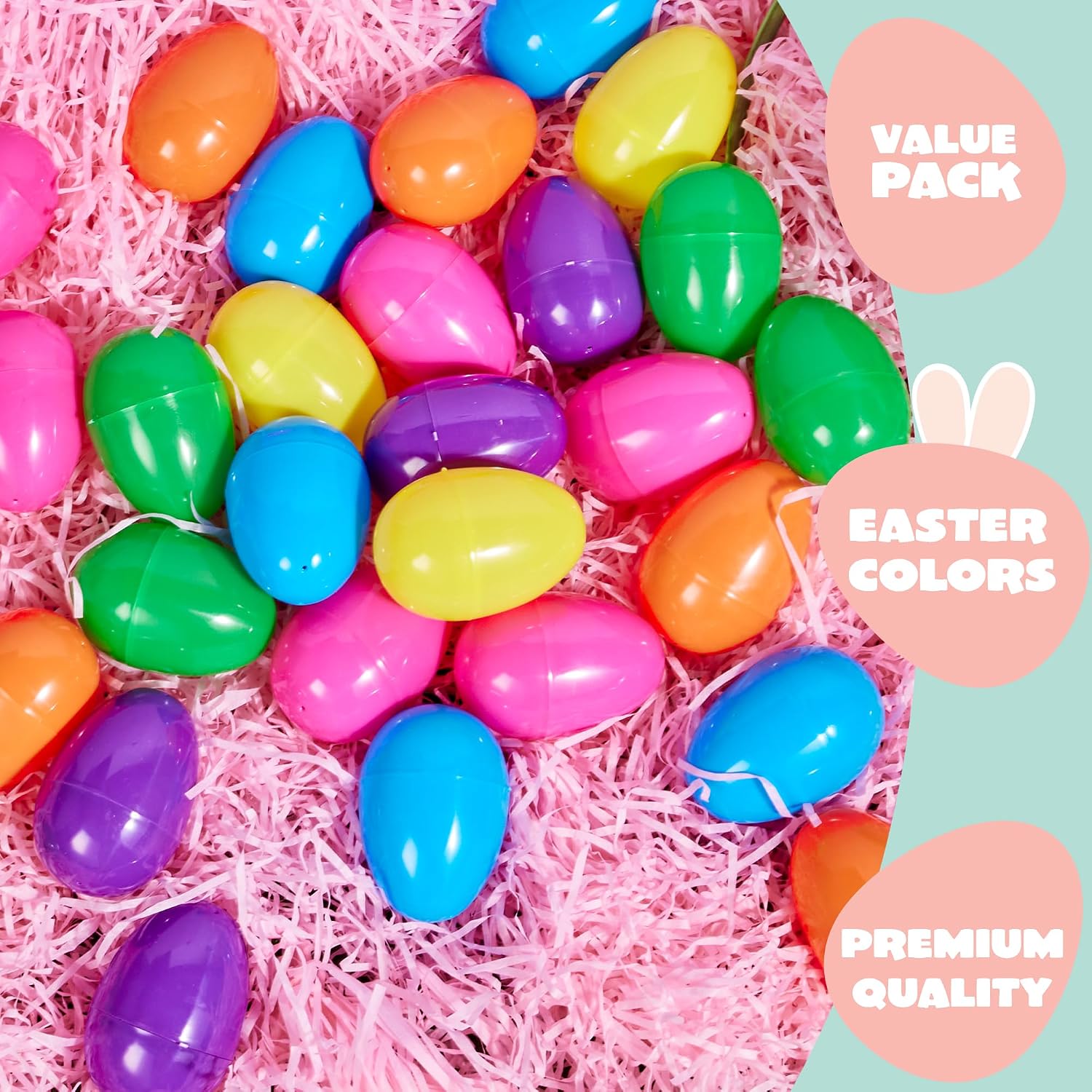 JOYIN 3.15' Easter Eggs, Fillable Plastic Eggs Empty Colorful Bright Eggshells with Hinge for Easter Hunt, Filling Treats, Party Favor, Basket Stuffers, Classroom Prize Supplies, 1000PCS