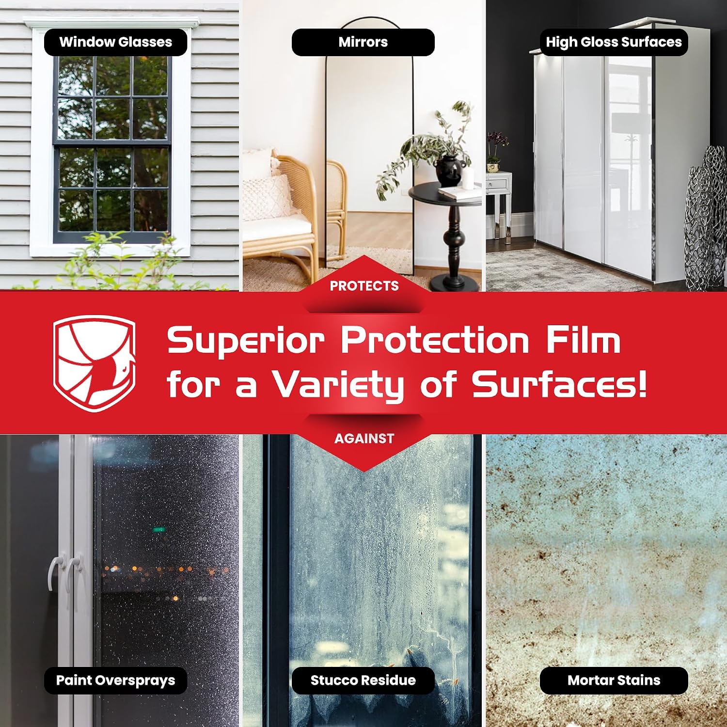ArmorDillo Blue Window Protection Film 6' x 200' | 14.68 per roll (10 Rolls- 1 case), Surface Protection | Temporary Self-Adhesive Glass Covering, Window Masking, 45-Day UV Resistant Construction Wrap