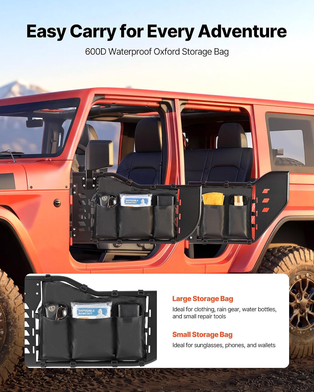 VEVOR Jeep Tube Doors, 4-Door, Compatible with 2018-2026 Jeep Wrangler JL & 2020-2026 Gladiator JT, Steel Off Road Front & Rear Tubular Half Doors with DOT Certified Side View Mirrors and Storage Bag