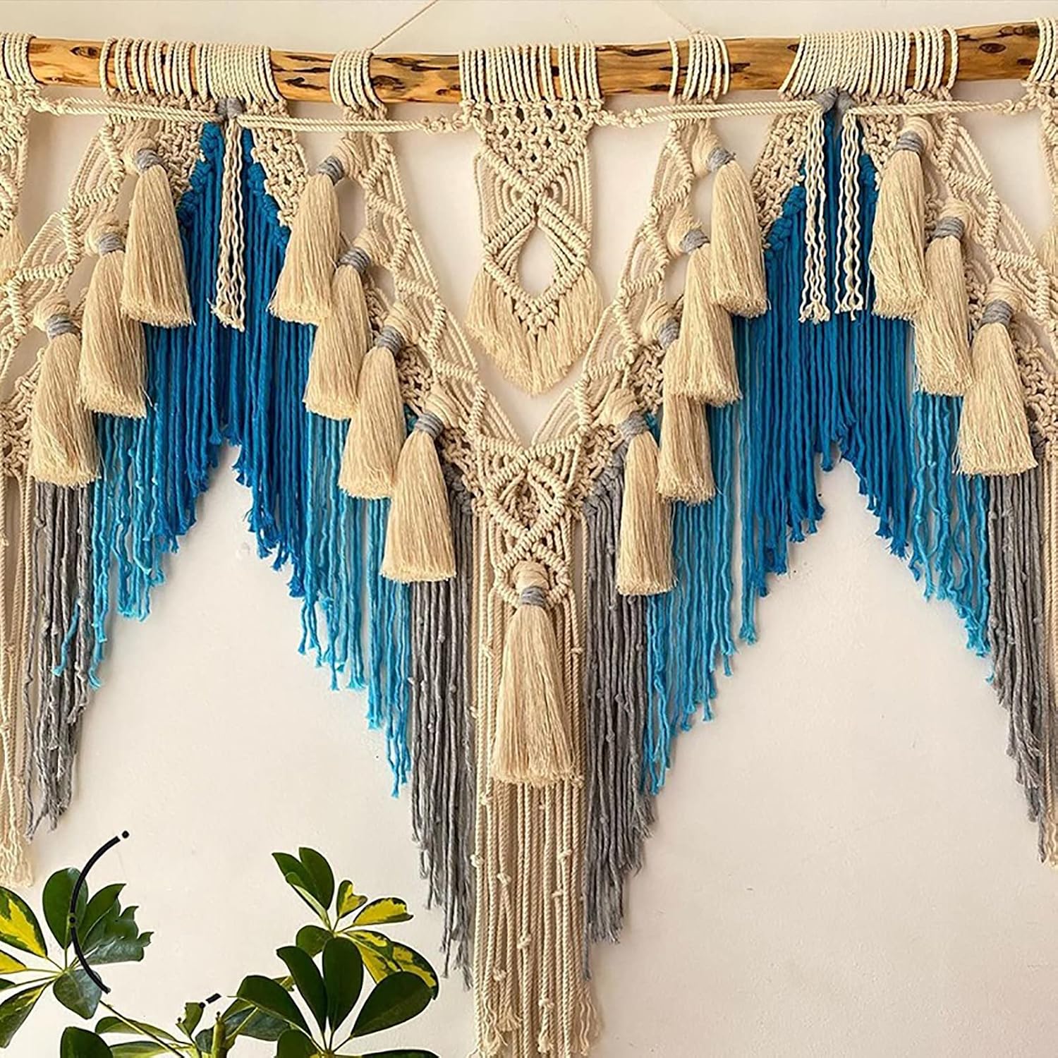 Large Macrame Wall Hanging, Boho Chic Handmade Woven Tapestry, Dip Dye Bohemian Geometric Wall Art Decor Curtain Hand Woven Bohemian Tapestry Wall Hangings (Orange 130x90cm)