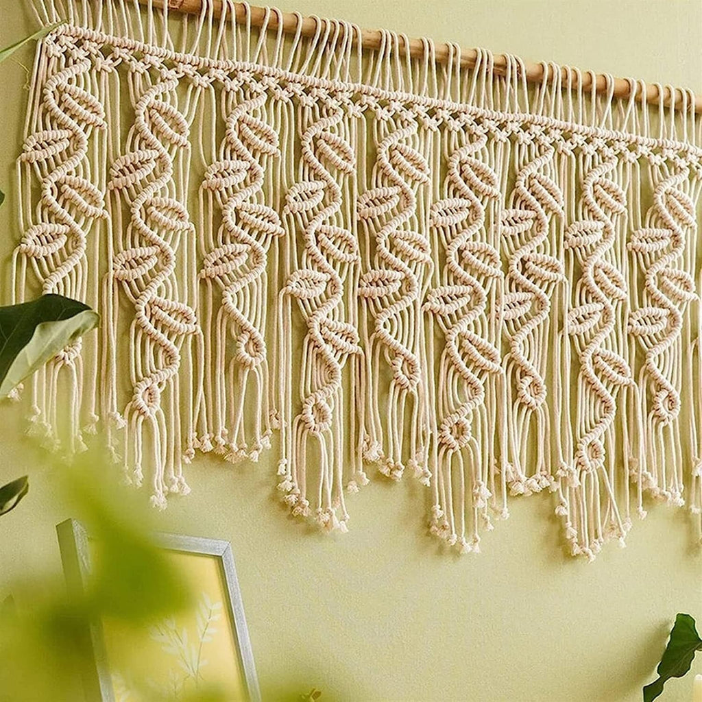 Modern Wall Decor Woven,Wall Hanging Art Tapestry,Macrame Wall Hanging Tapestries,Wall Hanging Tapestry,Cotton Tassel Woven Curtain,Handmade Woven Tapestry (Beige)