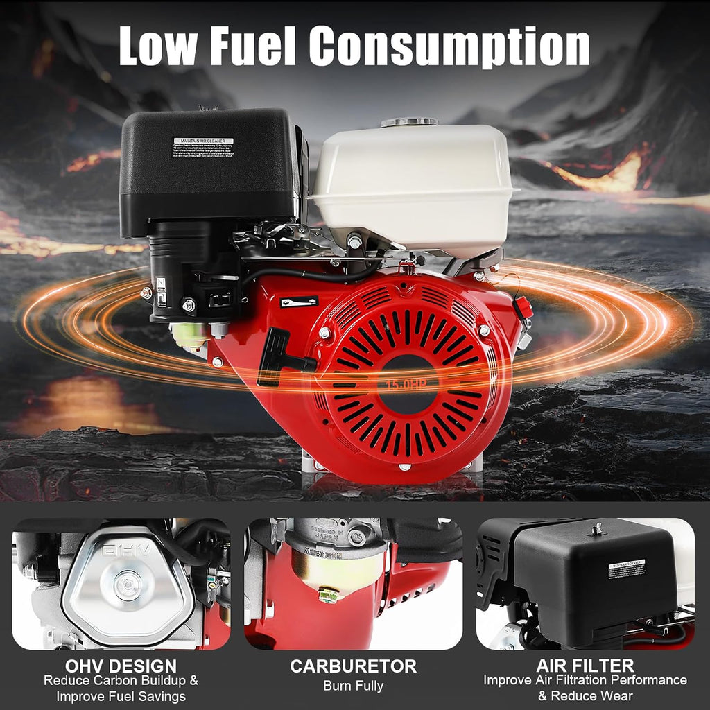 4 Stroke Gasoline Engine Motor 420CC 15HP Garden Tiller Cultivator | 9KW 3600RPM OHV Single Cylinder, Horizontal, Air Cooling, Go Kart Motor