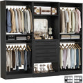 Unikito Modular Closet System with 3 Sets, 75'Closet Organizer System with Drawers, Mirror, Hanging Rods and Adjustable Shelves, Freestanding Wood Wardrobe Garment Rack, Walk in Closet Tower, Black