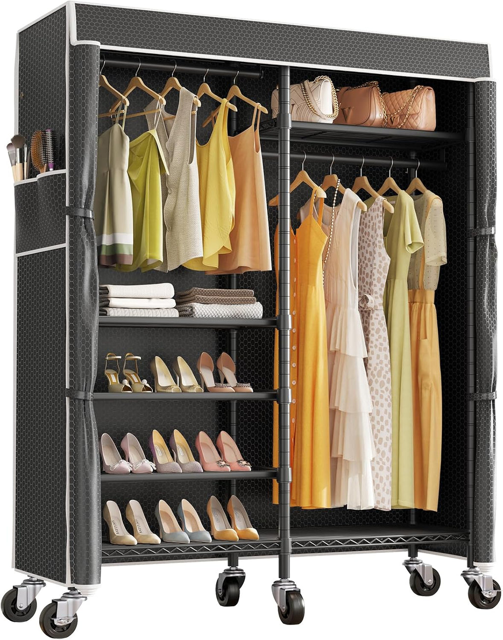 VIPEK R4C Portable Closet Rolling Clothes Rack Heavy Duty Adjustable Wardrobe Metal Garment With Lockable Wheels, Black Clothing With Upgraded Polyester Cover, Max Load 620lbs