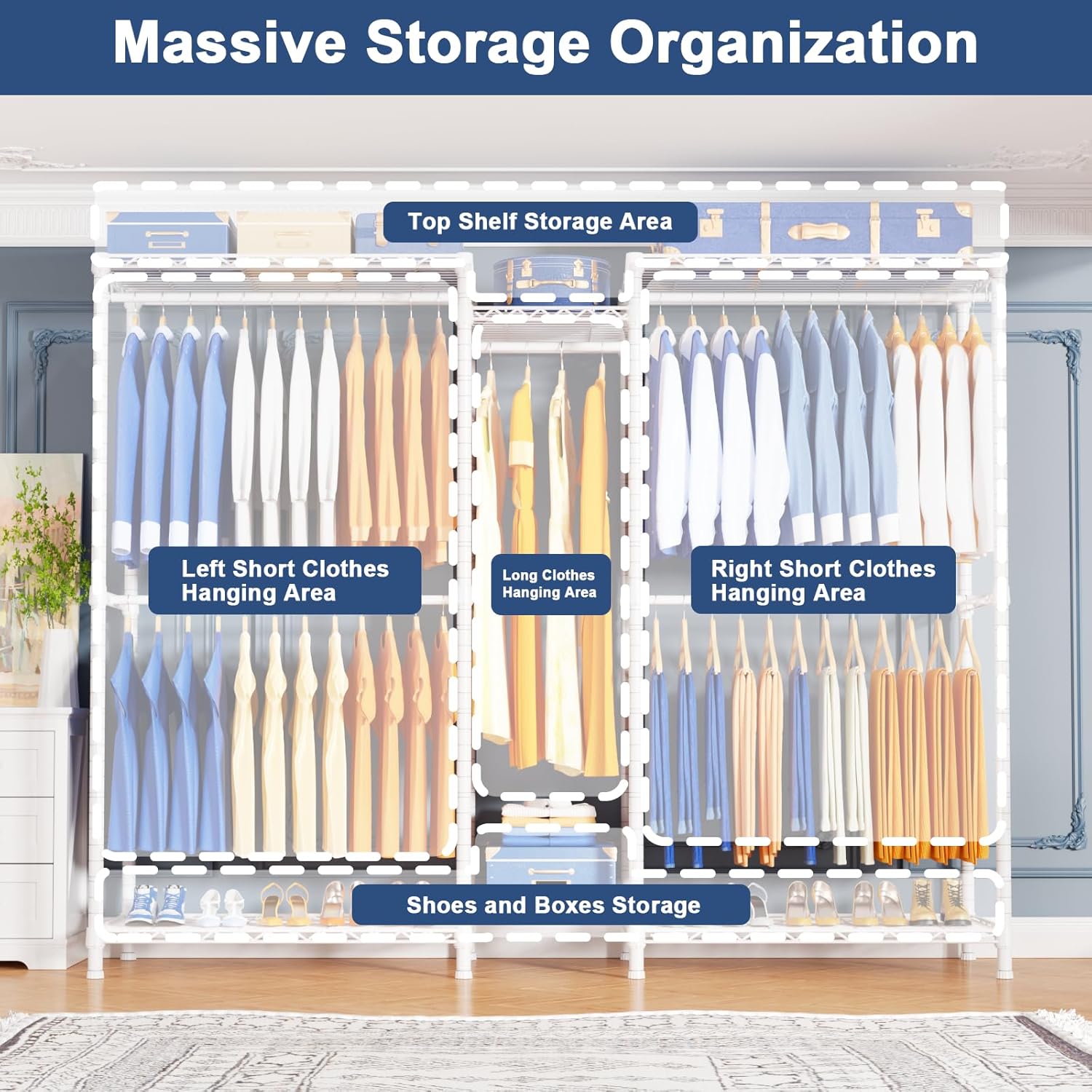 Ulif E12C Pro Heavy Duty Closet Organizer System，Freestanding Clothing Racks for Hanging Clothes，Adjustable Garment Rack 71'W x 16'D x 76.5'H Hold 960lbs，White Clothing Rack with White Dustproof Cover