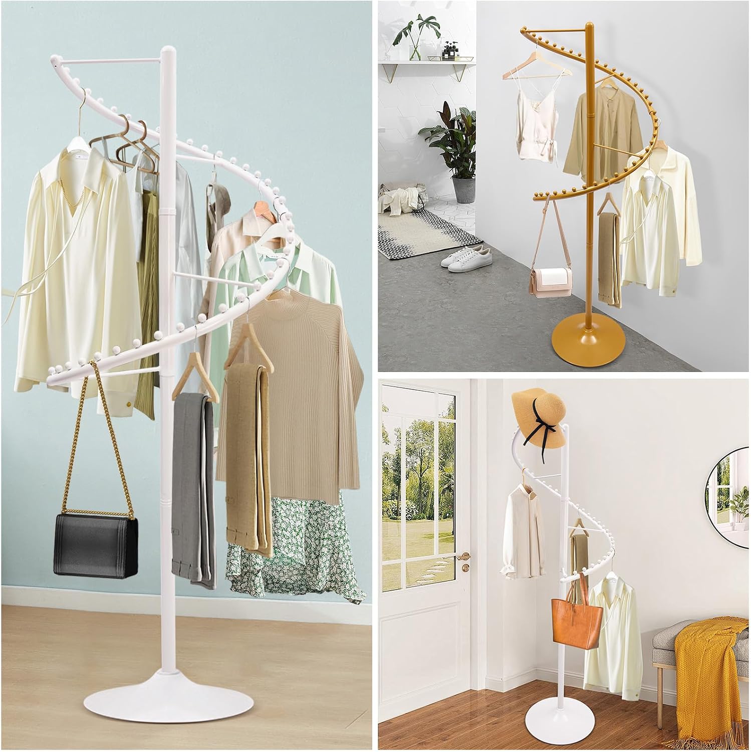 Gold Clothing Rack, 38-Ball 360° Rotating Heavy Duty Iron Freestanding Garment Rack with Dividing Bars