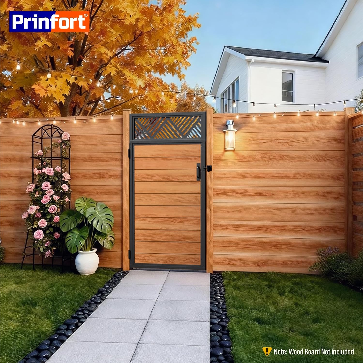 3x6FT (34.8' W X 70.8' H) 201 Stainless Steel Anti Sag Wooden Fence Gate Kit Heavy Duty Garden Gate Frame Hardware Kit Reinforcement (Left/Right Free-Installation)