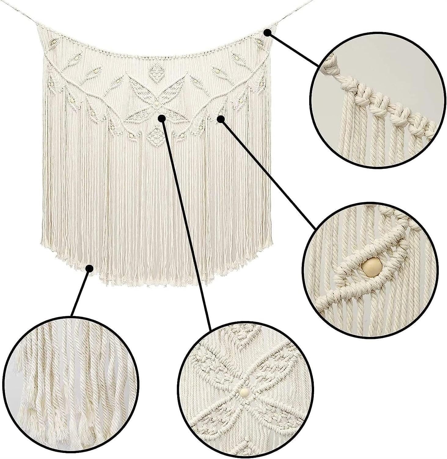 Modern Wall Decor Woven,Wall Hanging Art Tapestry, Macrame Wall Hanging Large Boho Chic Woven Tapestry Bohemian Cotton Handmade Wall Decor - Suitable for Home (White)
