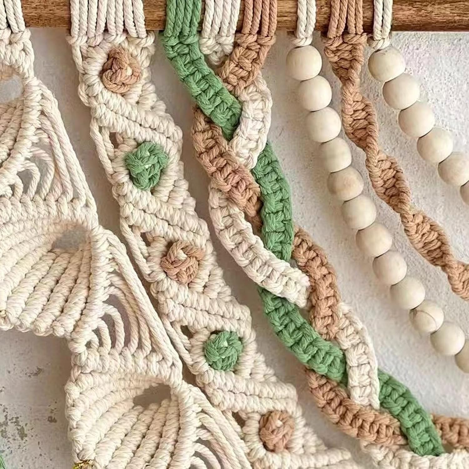 Macrame Wall Hanging Boho Macrame Wall Hanging, Handmade Woven Tapestry with Wooden Beads & Tassels, Home Decor for Bedroom Living Room Dorm(Green,80x60cm/31.5x23.6in)