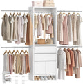 Hzuaneri Closet System with 2 Drawers, Walk-in Closet Organizer System Wooden Storage Systems with 4 Hang Rods & Shoe Cabinet, Fits Spaces 4-9.8FT, Wardrobe Clothes Rack Garment Rack, White MC00103E