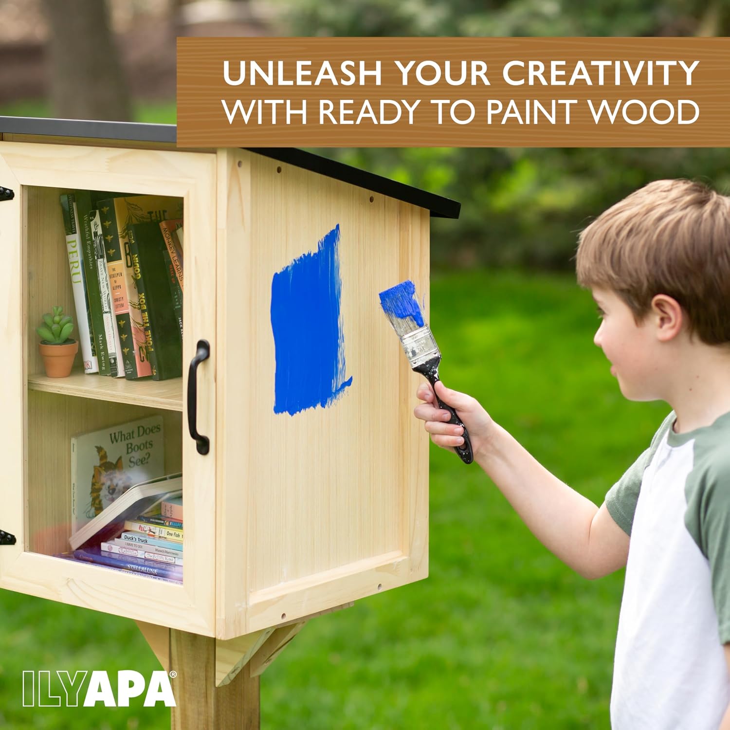 Ilyapa Outdoor Library Book Box - Free Literature Exchange Kit for Outside - Little Wood Cabinet for Sharing Books and Arts - 16x14x22 Inch