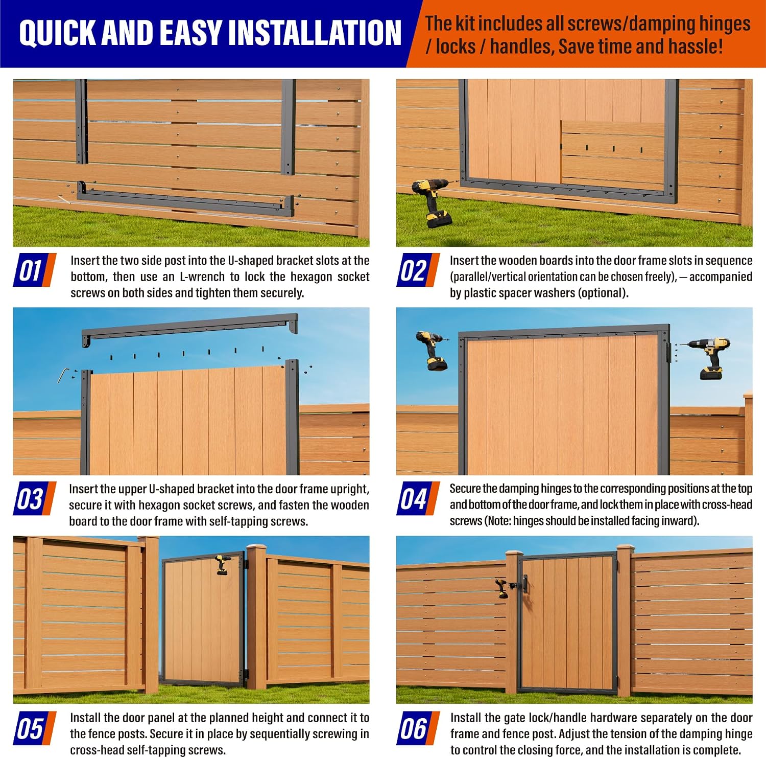 4x5FT (46.78'W X 59'H) 201 Stainless Steel Anti Sag Wooden Fence Gate Kit Heavy Duty Garden Gate Frame Hardware Kit Reinforcement (Left/Right Free-Installation)