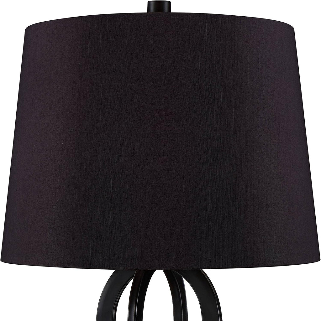 360 Lighting Marcel Industrial Modern Table Lamps 24.25' High Set of 2 with USB Charging Port and Nightlight LED Black Metal Faux Silk Drum Shade for Living Room Desk Bedroom House Bedside