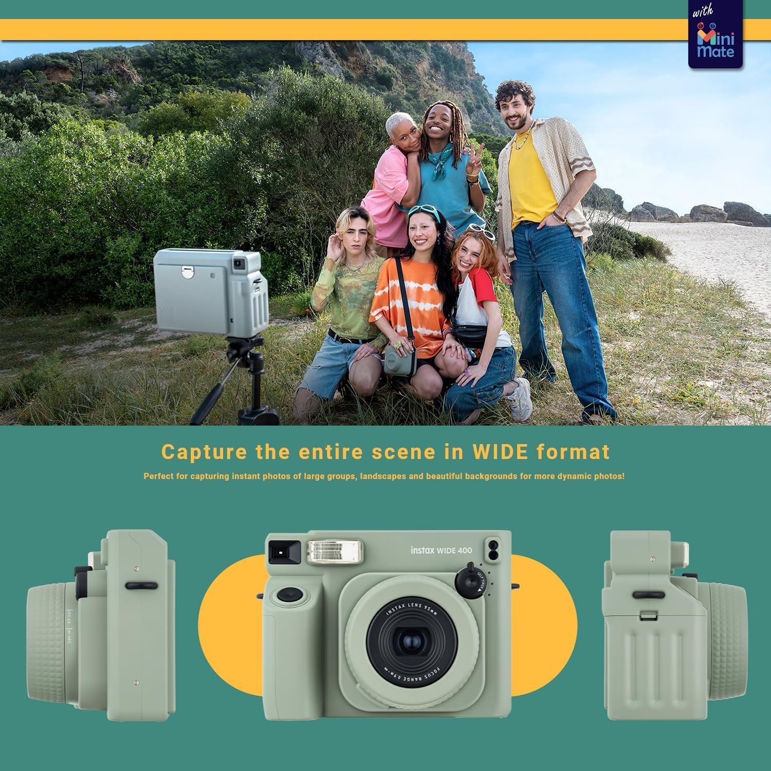 Fujifilm INSTAX Wide 400 Instant Camera - Sage Green with Creative Bonus Bundle of Fujifilm Wide Instant Film... (Camera + 2 Wide Twin Pack)